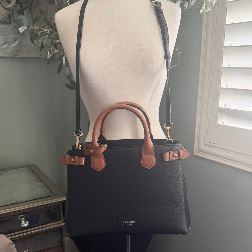 Burberry Black and Brown Leather Tote with Adjustable Strap